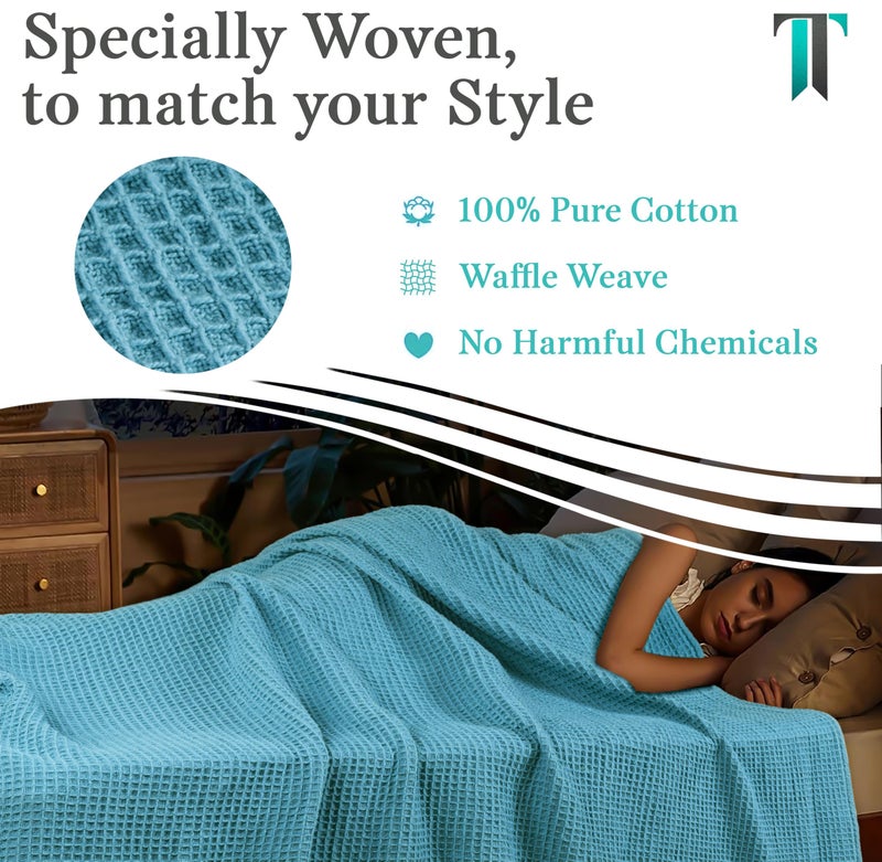 Tex Trend 100% Cotton Blankets â€“ Soft and Breathable Twin XL Waffle Blanket â€“ for Christmas & All Season Comfort â€“ Suitable for Bed Layering, Sofa, Couch and Chair - Blue (60â€x90â€) - Image 5